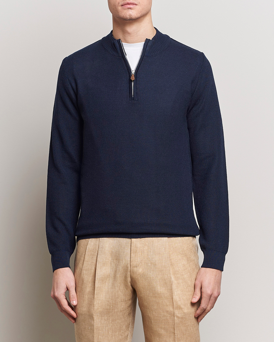 Homme | Pulls Et Tricots | Stenströms | Textured Merino Half Zip Navy