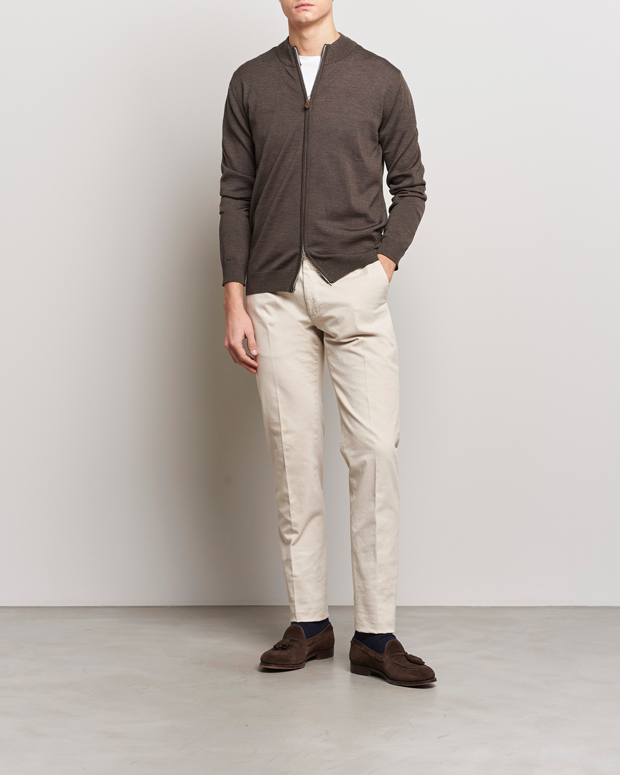 Homme | Pulls Et Tricots | Stenströms | Merino Wool Full Zip Brown