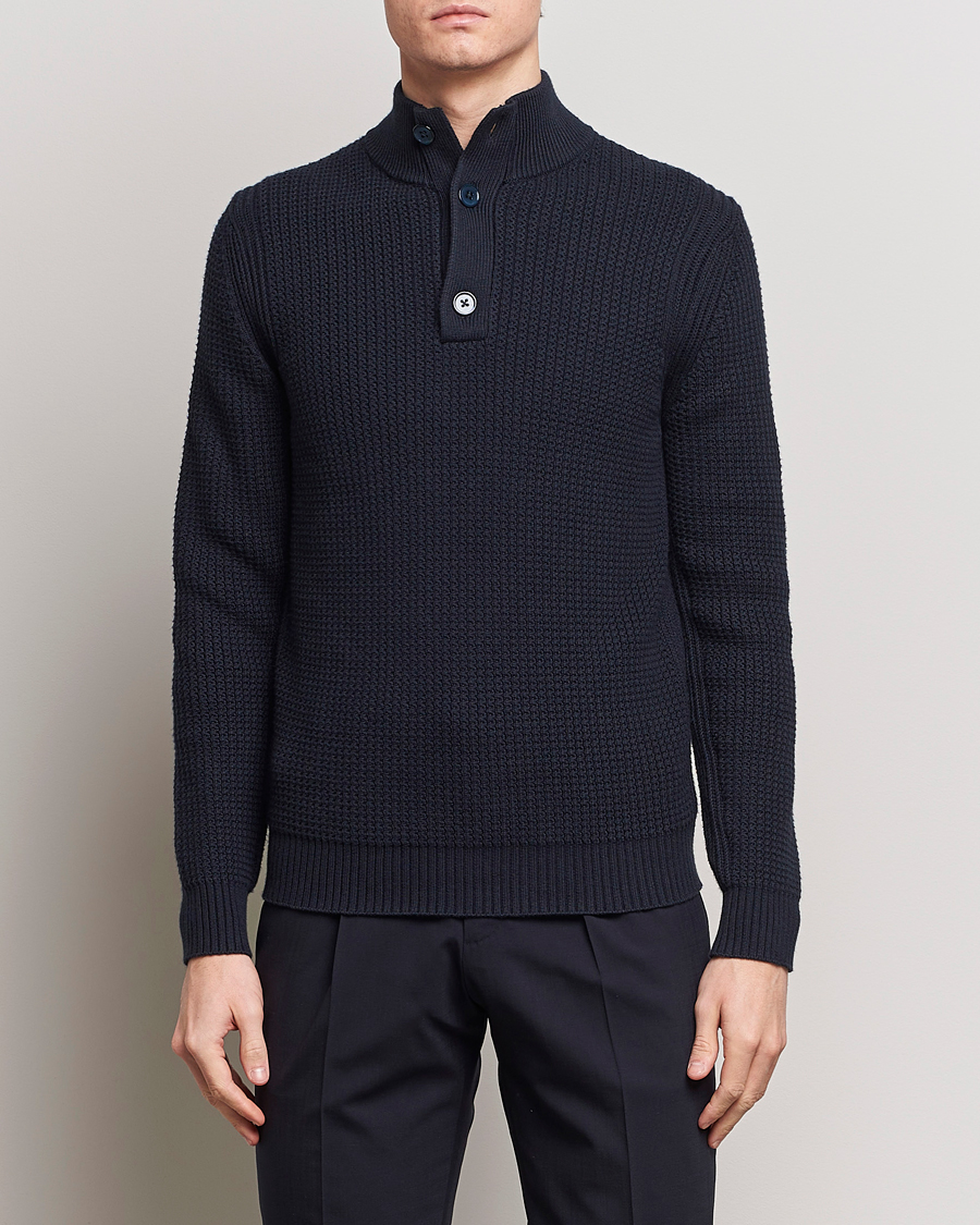 Homme | Vêtements | Stenströms | Cotton/Cashmere Button High Neck Navy