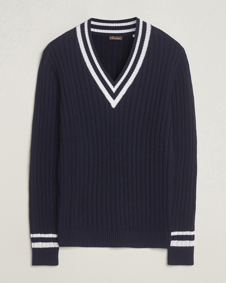 Homme | Pulls Et Tricots | Stenströms | Cotton/Cashmere Cable V-Neck Navy