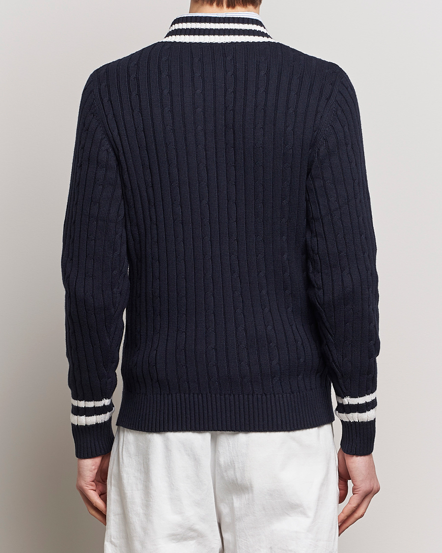 Homme | Pulls Et Tricots | Stenströms | Cotton/Cashmere Cable V-Neck Navy