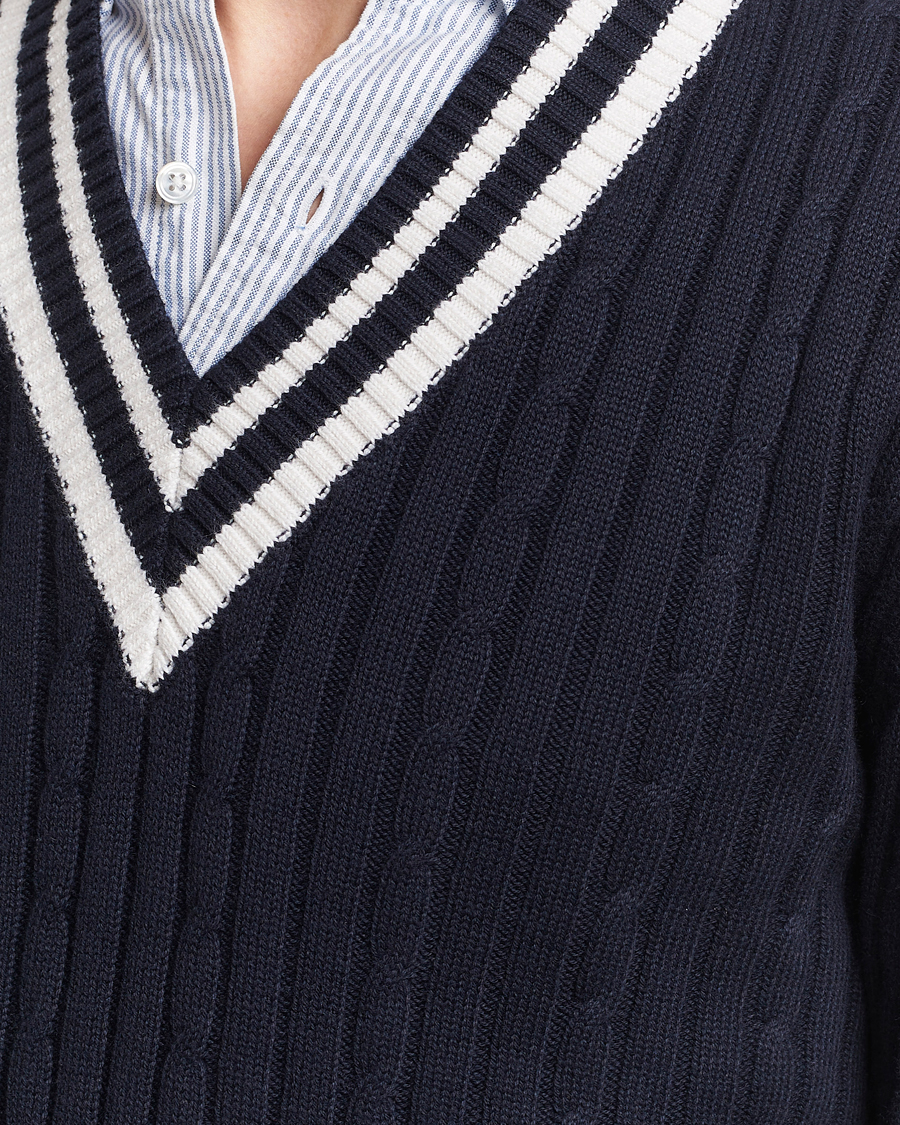 Homme | Pulls Et Tricots | Stenströms | Cotton/Cashmere Cable V-Neck Navy