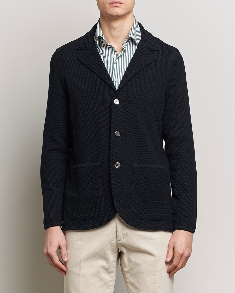 Homme | Blazers Tricotés | Stenströms | Merino Wool Texture Knitted Blazer Navy