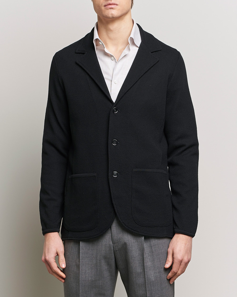 Homme |  | Stenströms | Merino Wool Texture Knitted Blazer Black