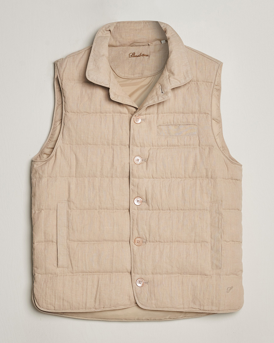 Homme | Manteaux Et Vestes | Stenströms | Linen Down Padded Button Vest Beige
