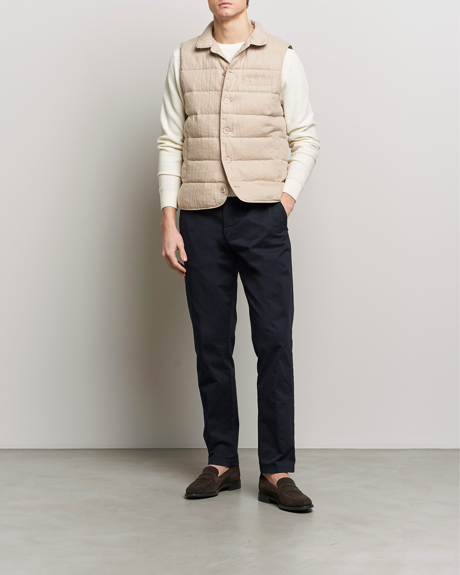 Homme | Manteaux Et Vestes | Stenströms | Linen Down Padded Button Vest Beige