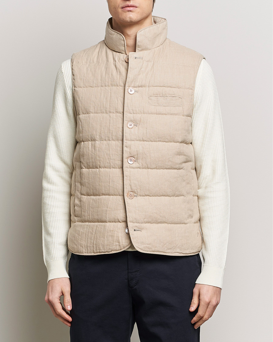 Homme | Manteaux Et Vestes | Stenströms | Linen Down Padded Button Vest Beige
