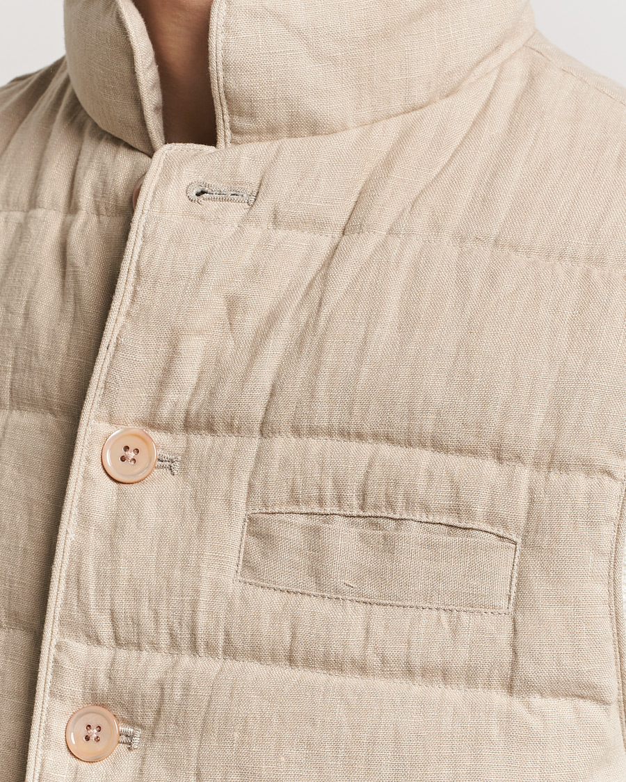 Homme | Manteaux Et Vestes | Stenströms | Linen Down Padded Button Vest Beige
