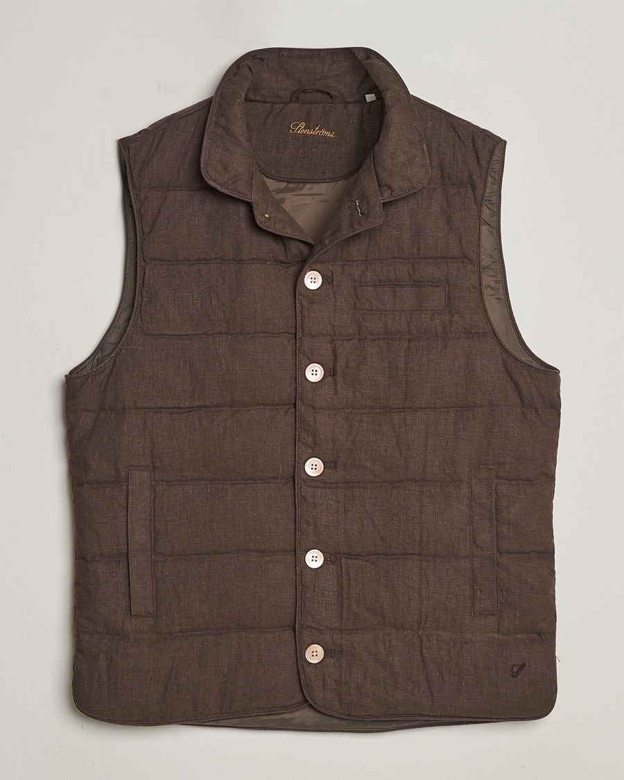 Homme | Manteaux Et Vestes | Stenströms | Linen Down Padded Button Vest Brown