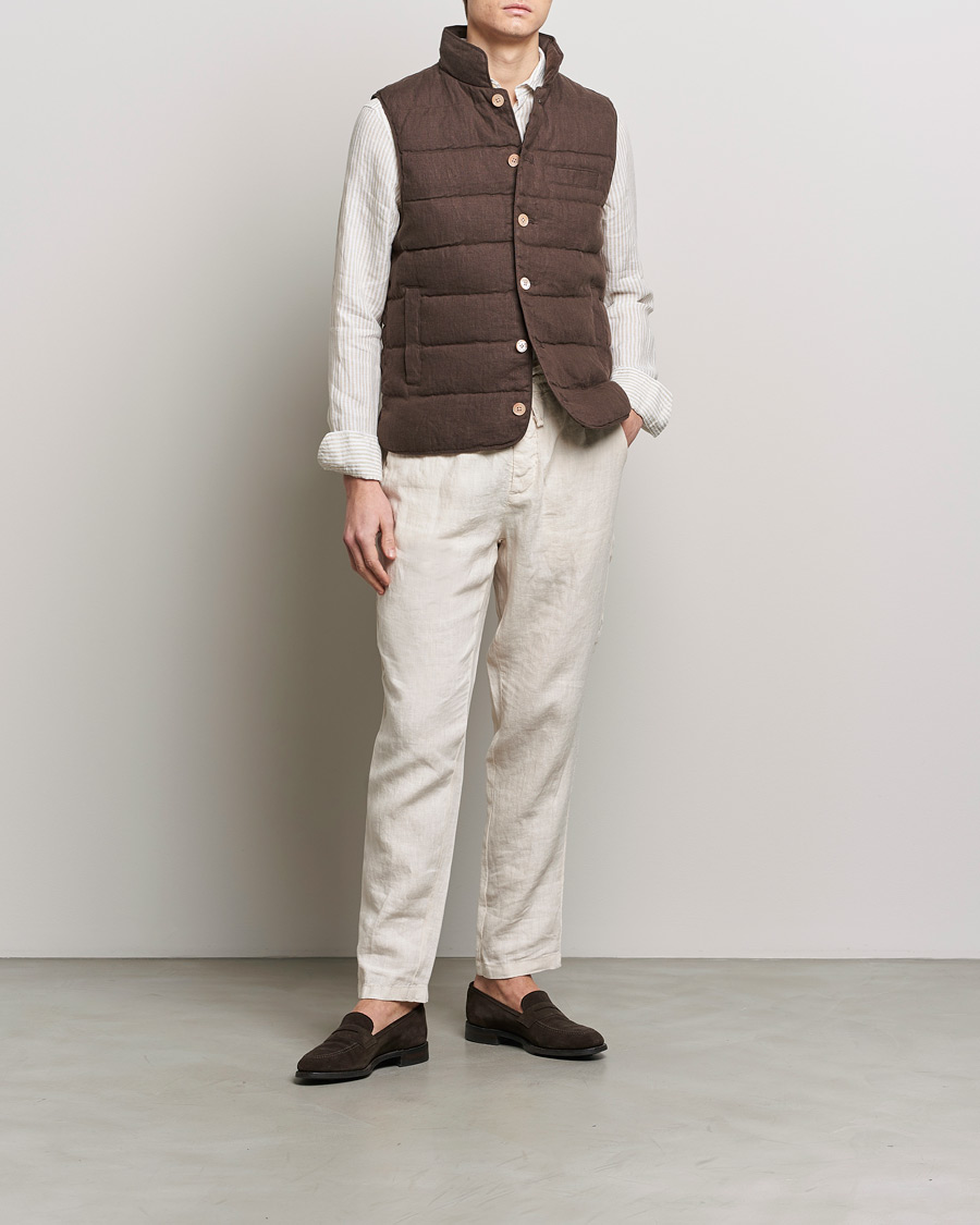 Homme | Manteaux Et Vestes | Stenströms | Linen Down Padded Button Vest Brown