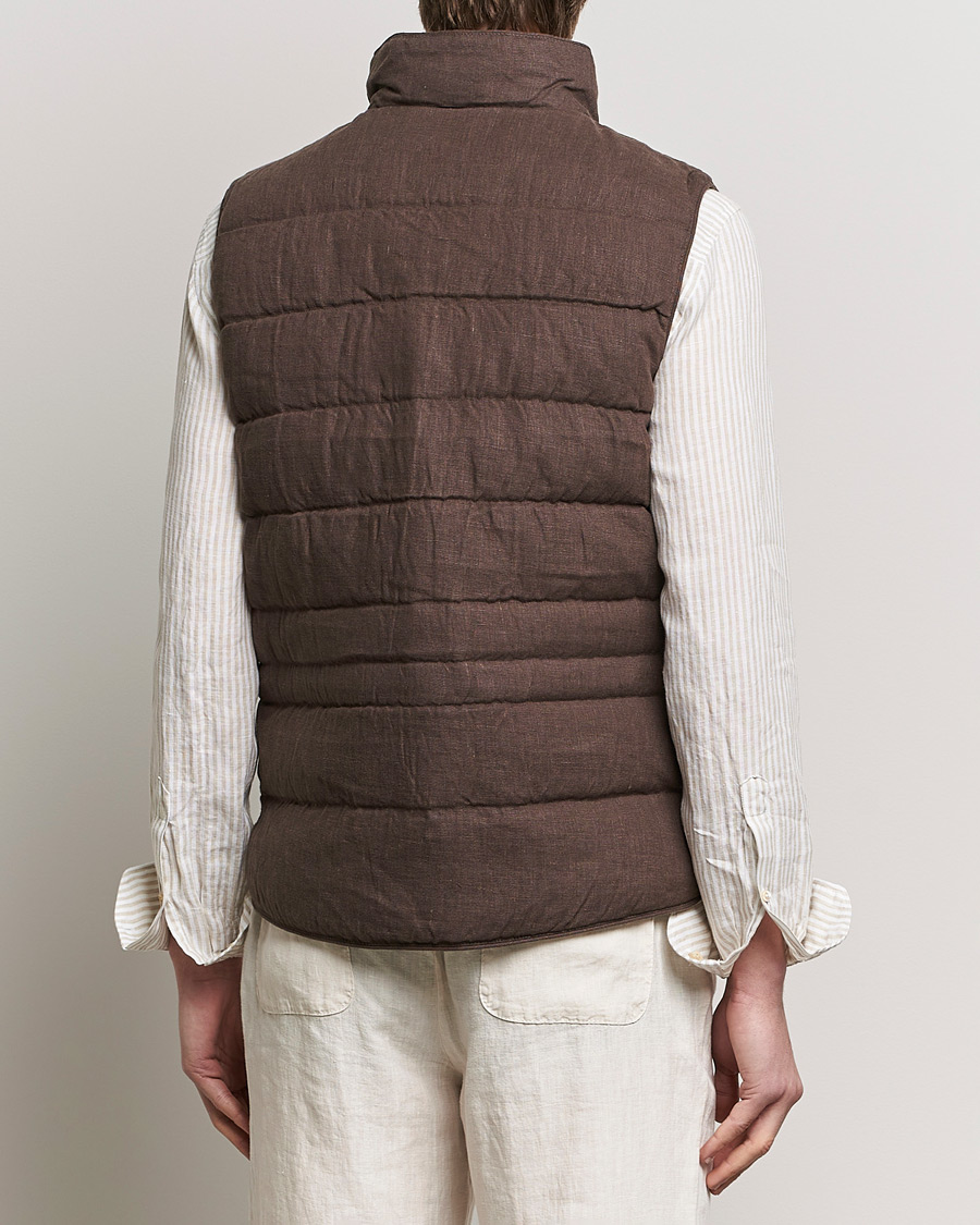 Homme | Manteaux Et Vestes | Stenströms | Linen Down Padded Button Vest Brown