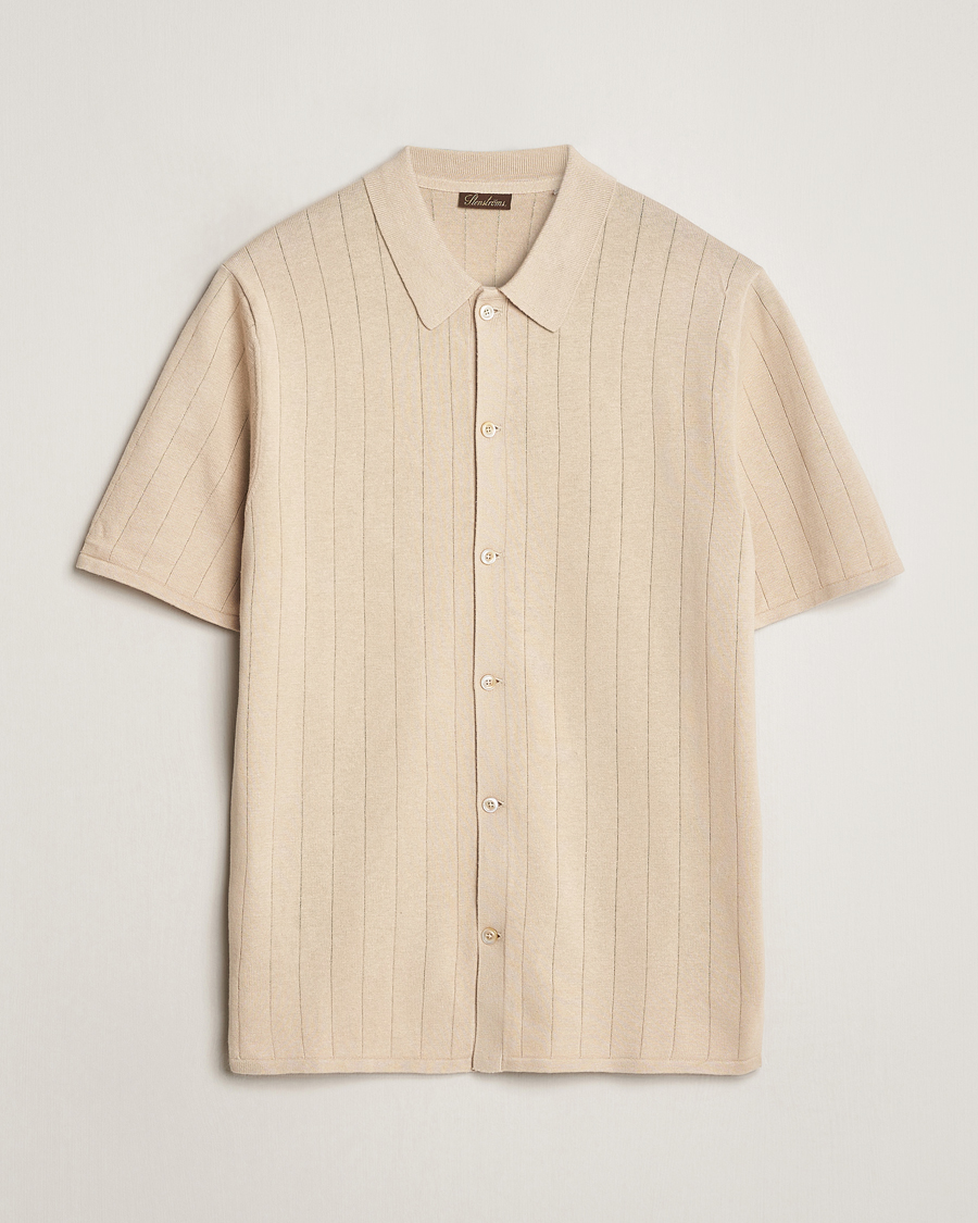 Homme | Polos | Stenströms | Linen/Cotton Rib Knitted Buttonthru Shirt Beige