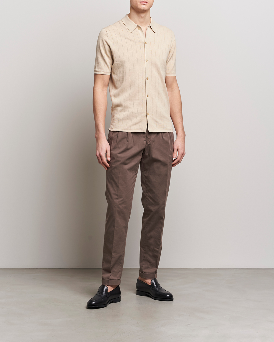 Homme | Polos | Stenströms | Linen/Cotton Rib Knitted Buttonthru Shirt Beige