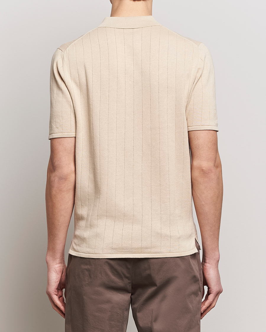 Homme | Polos | Stenströms | Linen/Cotton Rib Knitted Buttonthru Shirt Beige