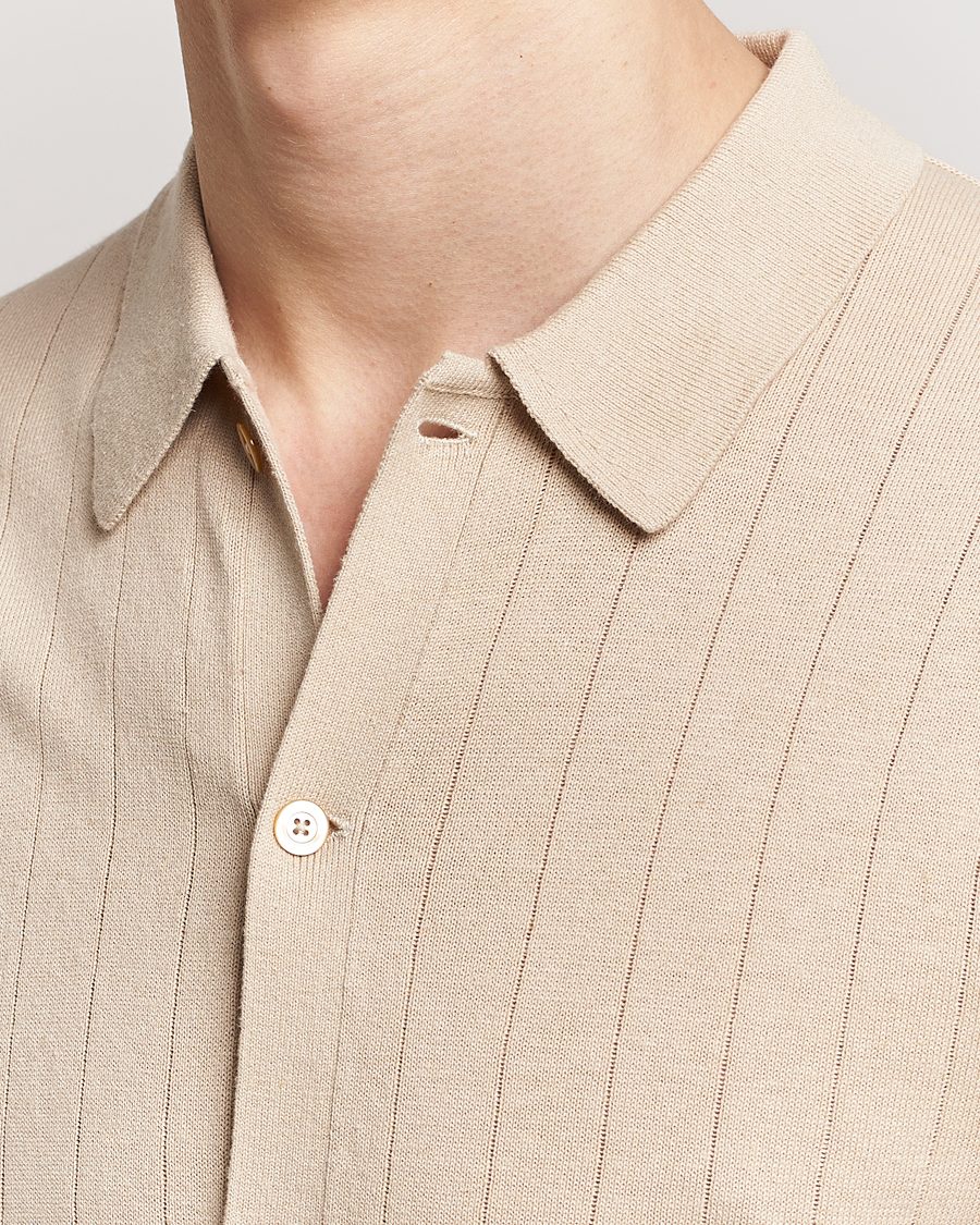 Homme | Polos | Stenströms | Linen/Cotton Rib Knitted Buttonthru Shirt Beige