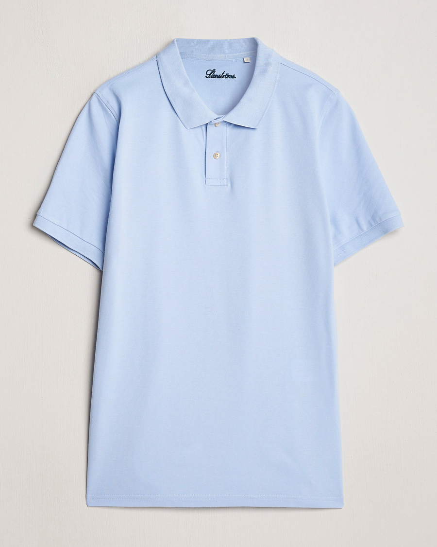 Homme | Polos | Stenströms | Organic Cotton Piquet Polo Shirt Light Blue