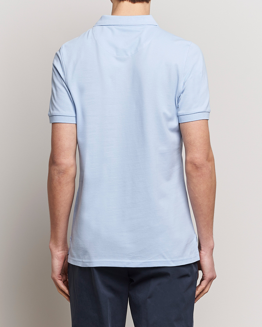 Homme | Polos | Stenströms | Organic Cotton Piquet Polo Shirt Light Blue