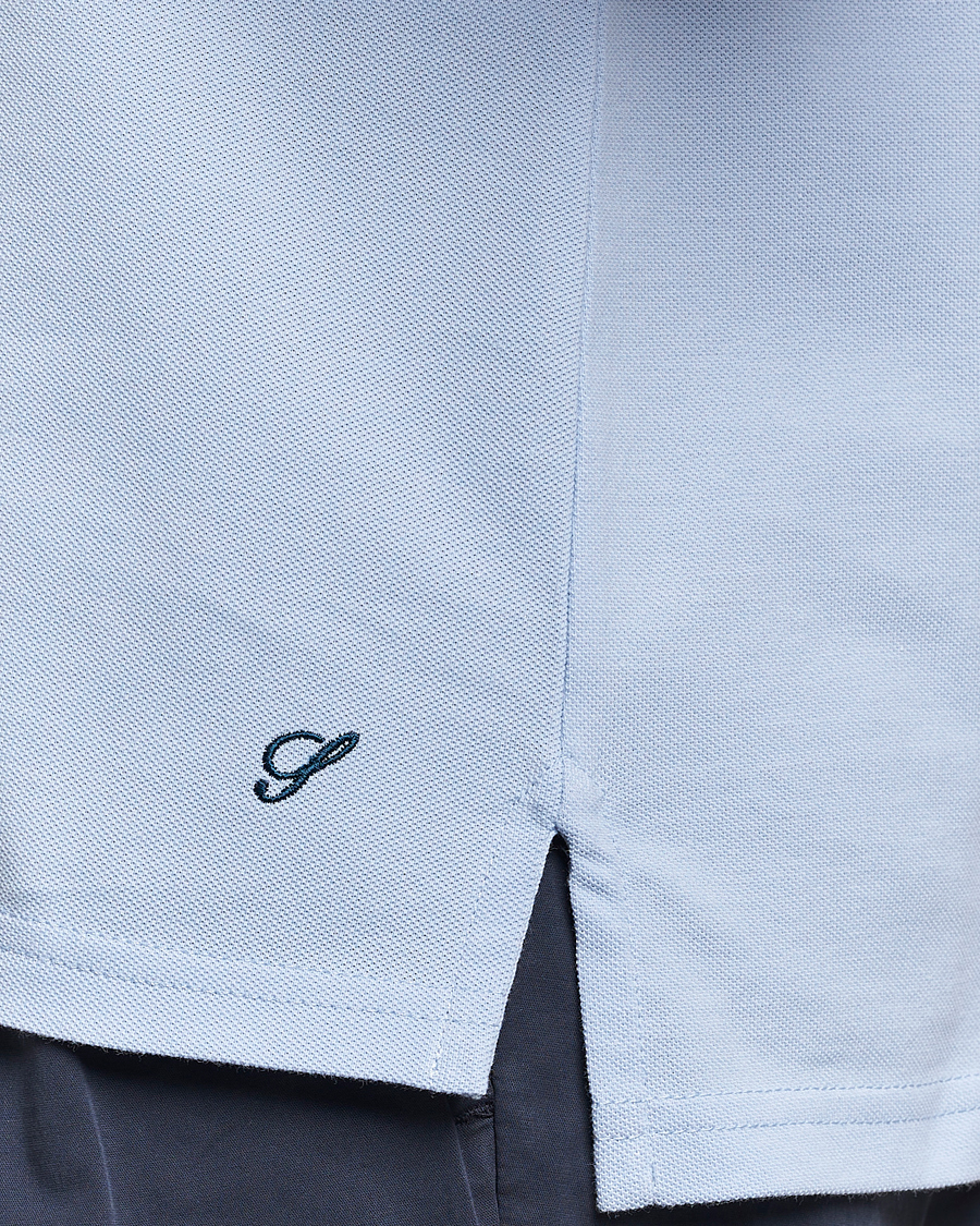 Homme | Polos | Stenströms | Organic Cotton Piquet Polo Shirt Light Blue