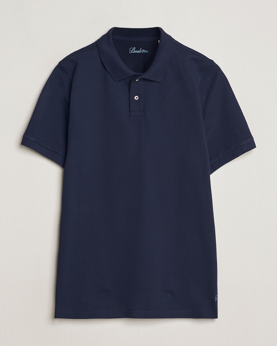 Homme | Polos | Stenströms | Organic Cotton Piquet Polo Shirt Navy