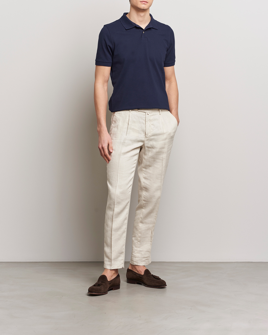 Homme | Polos | Stenströms | Organic Cotton Piquet Polo Shirt Navy