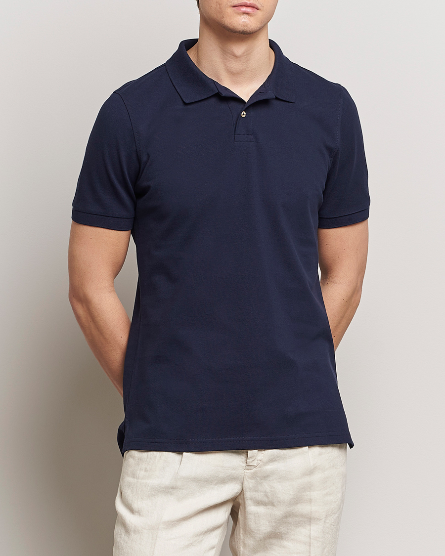Homme |  | Stenströms | Organic Cotton Piquet Polo Shirt Navy