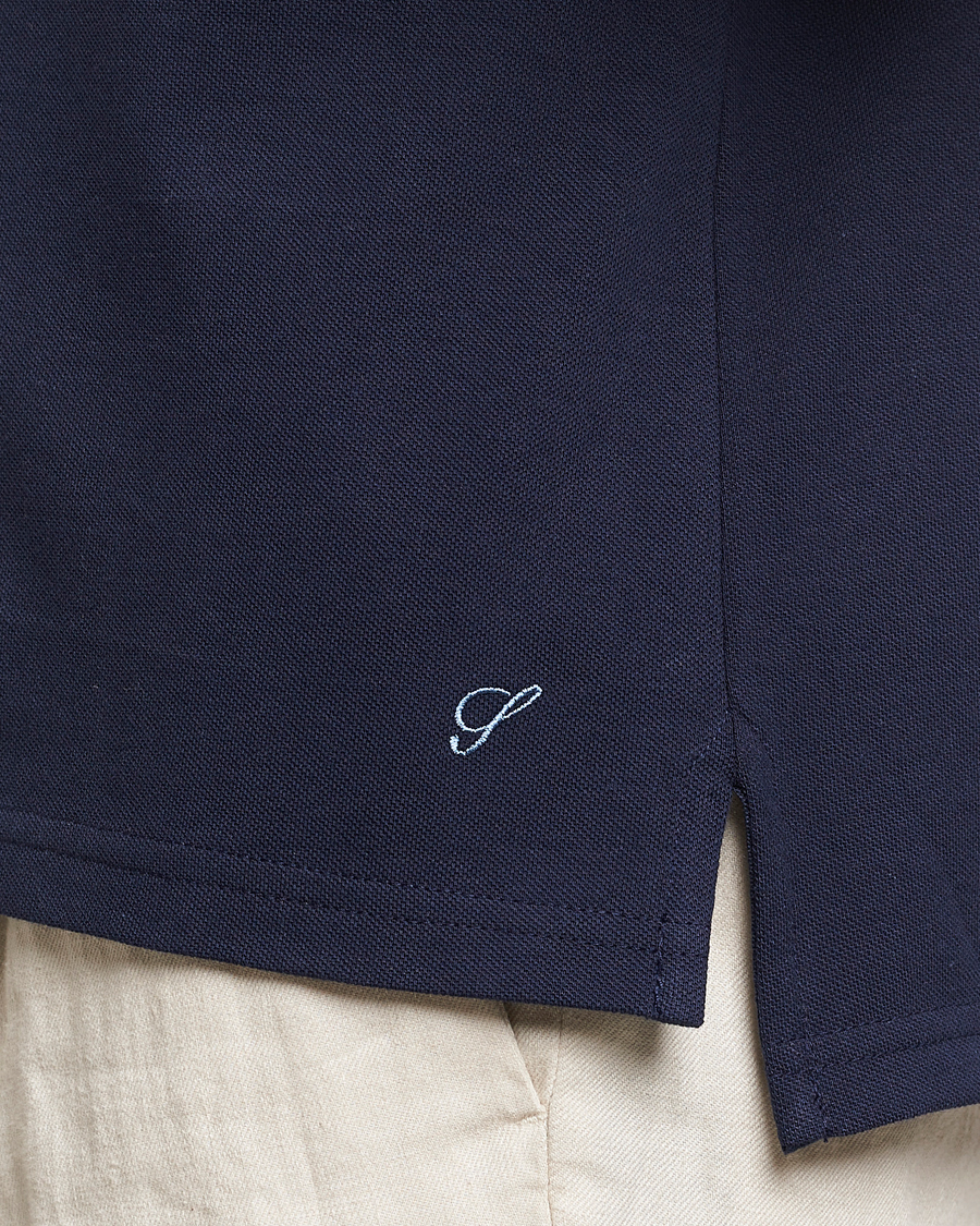 Homme | Polos | Stenströms | Organic Cotton Piquet Polo Shirt Navy