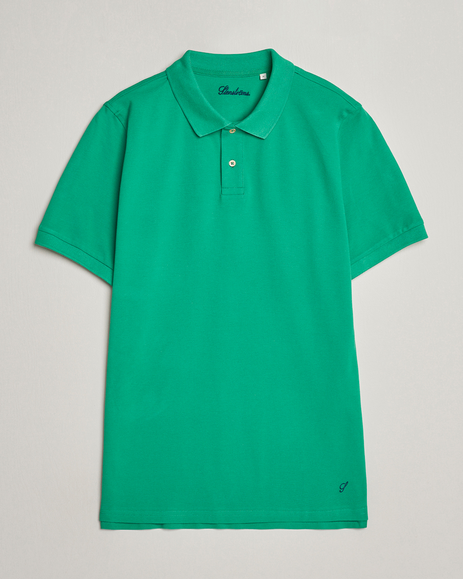 Homme | Polos | Stenströms | Organic Cotton Piquet Polo Shirt Green