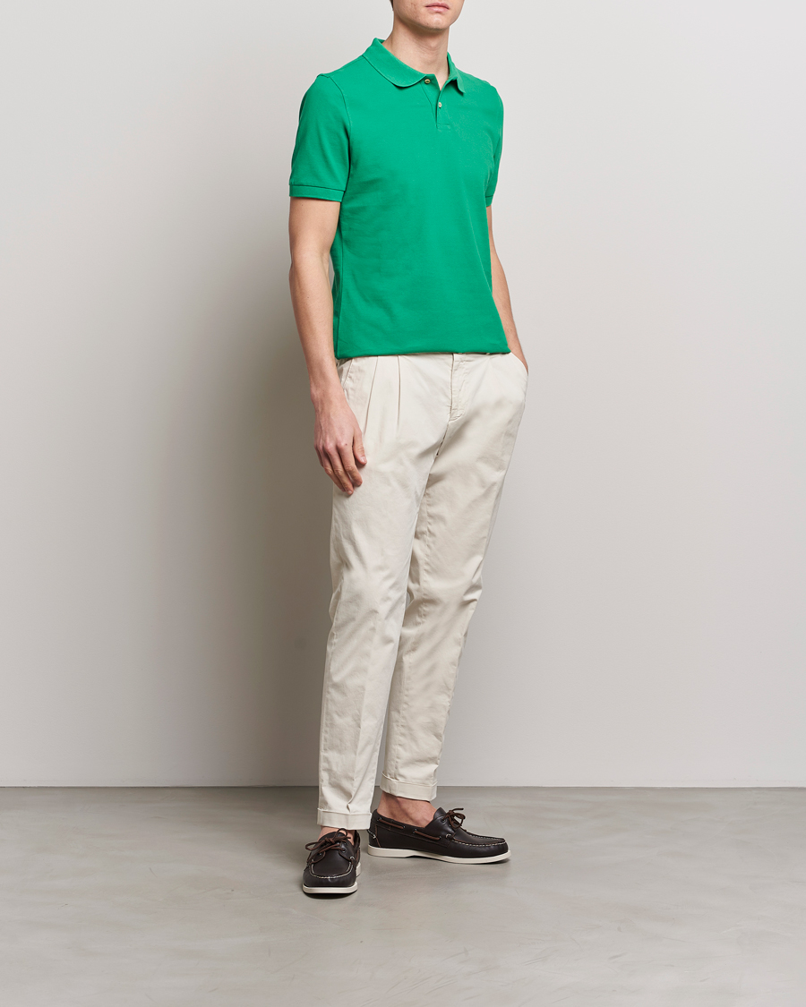 Homme | Polos | Stenströms | Organic Cotton Piquet Polo Shirt Green