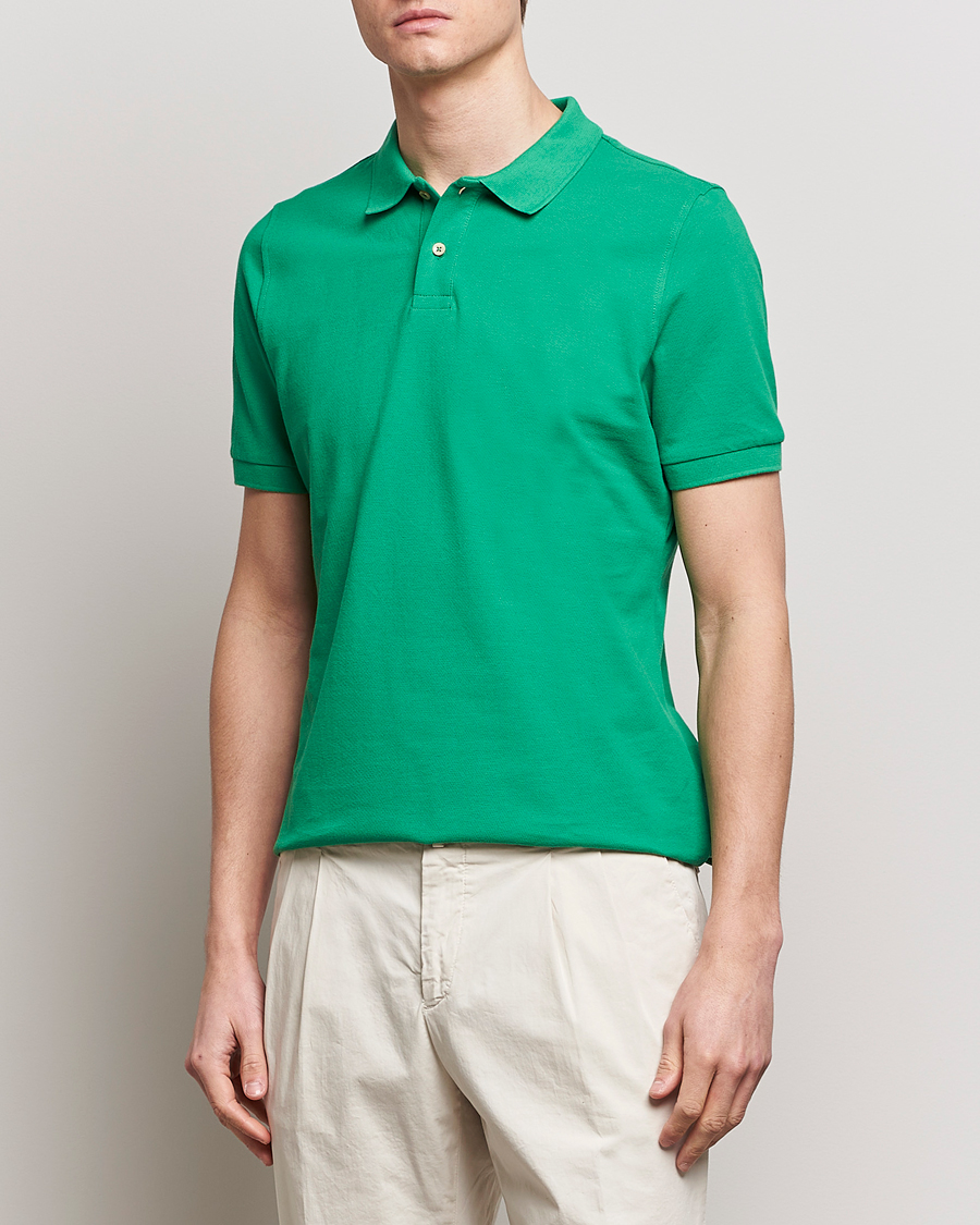 Homme | Polos | Stenströms | Organic Cotton Piquet Polo Shirt Green