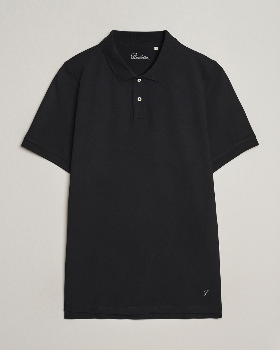 Homme | Polos | Stenströms | Organic Cotton Piquet Polo Shirt Black