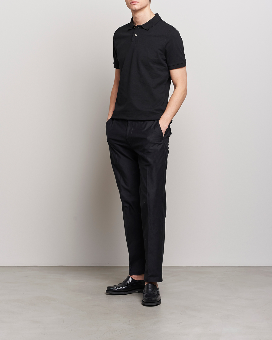 Homme | Polos | Stenströms | Organic Cotton Piquet Polo Shirt Black