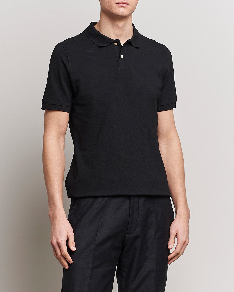 Homme | Polos | Stenströms | Organic Cotton Piquet Polo Shirt Black
