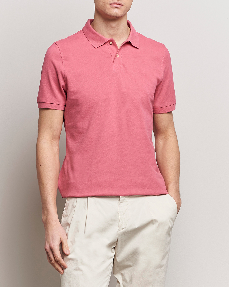 Homme | Polos | Stenströms | Organic Cotton Piquet Polo Shirt Rasperry