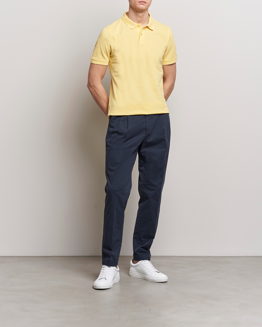 Homme | Polos | Stenströms | Organic Cotton Piquet Polo Shirt Yellow