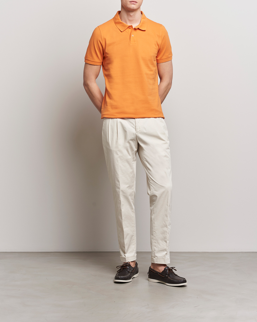Homme | Polos | Stenströms | Organic Cotton Piquet Polo Shirt Orange