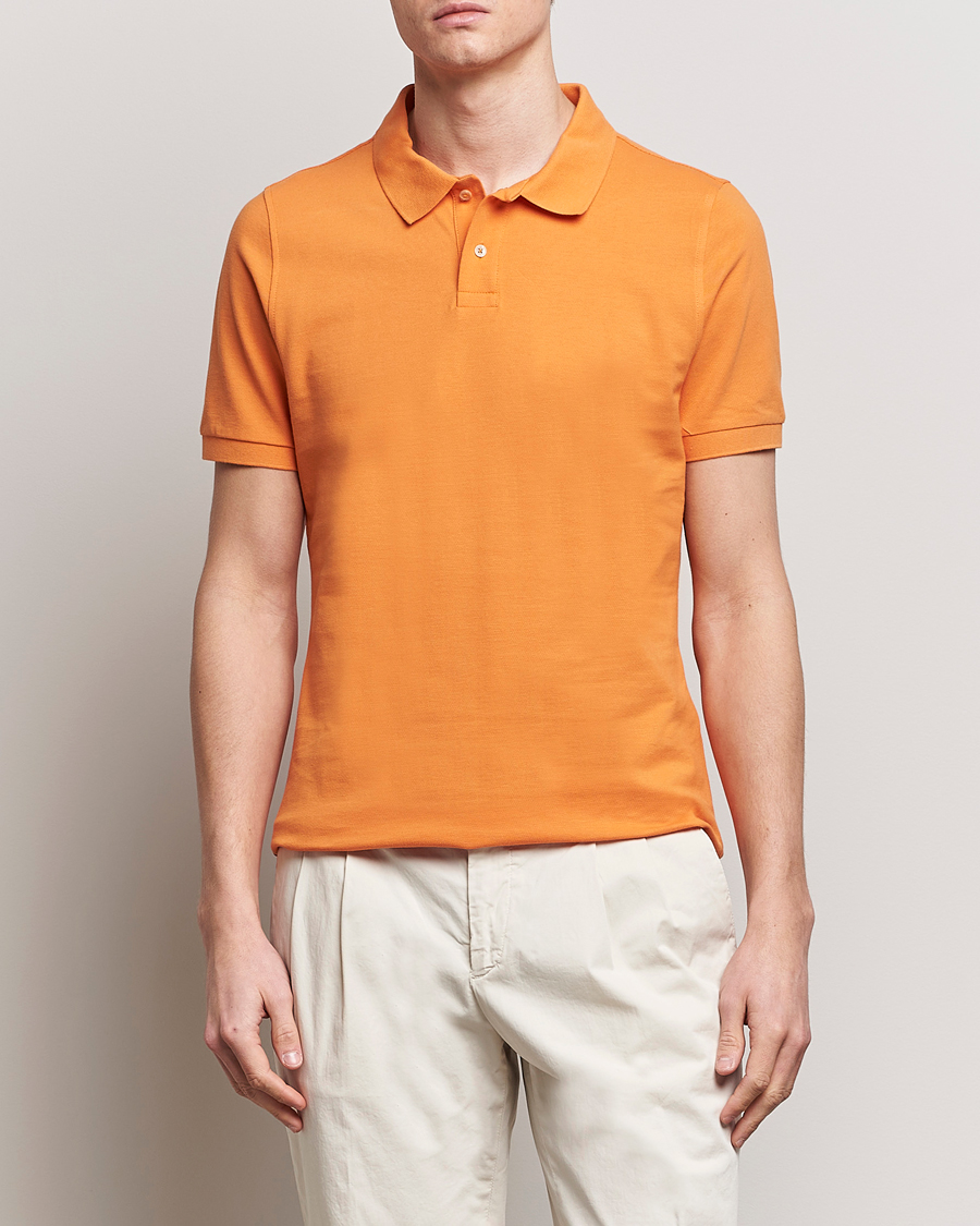 Homme | Polos | Stenströms | Organic Cotton Piquet Polo Shirt Orange