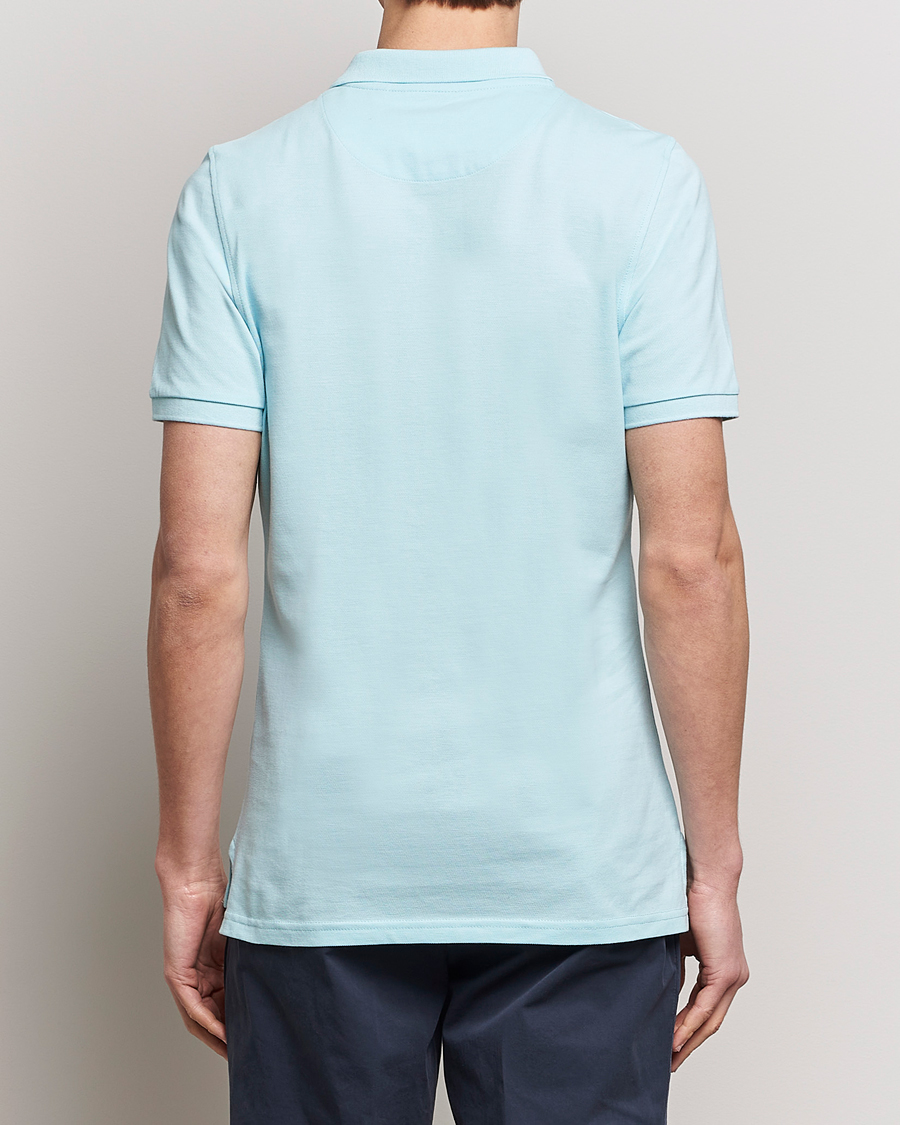 Homme | Polos | Stenströms | Organic Cotton Piquet Polo Shirt Aqua Blue