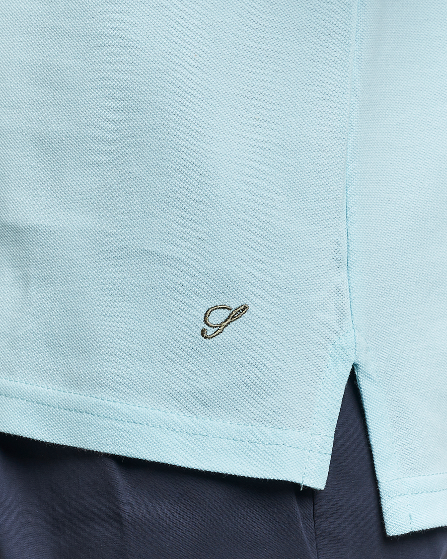 Homme | Polos | Stenströms | Organic Cotton Piquet Polo Shirt Aqua Blue