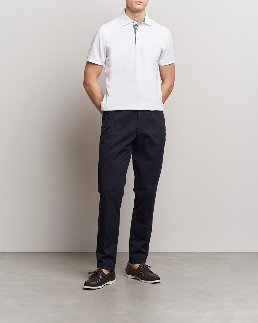 Homme | Polos | Stenströms | Cotton Pique Contrast Polo Shirt White
