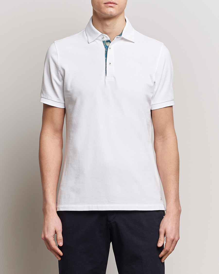 Homme | Polos À Manches Courtes | Stenströms | Cotton Pique Contrast Polo Shirt White