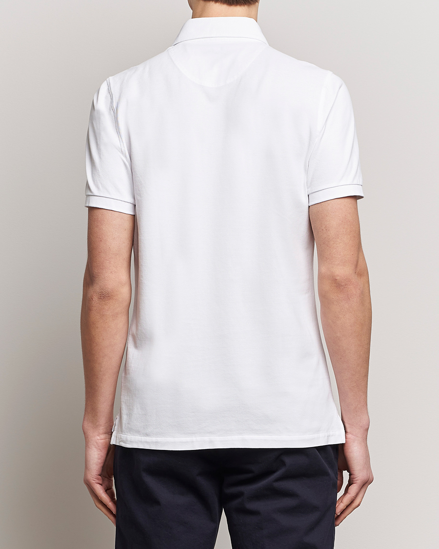Homme | Polos | Stenströms | Cotton Pique Contrast Polo Shirt White