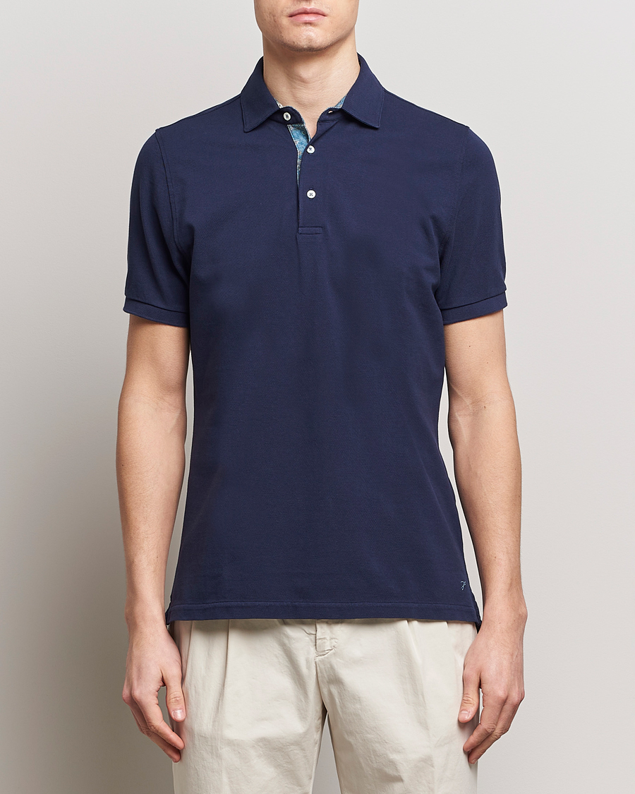 Men |  | Stenströms | Cotton Pique Contrast Polo Shirt Navy