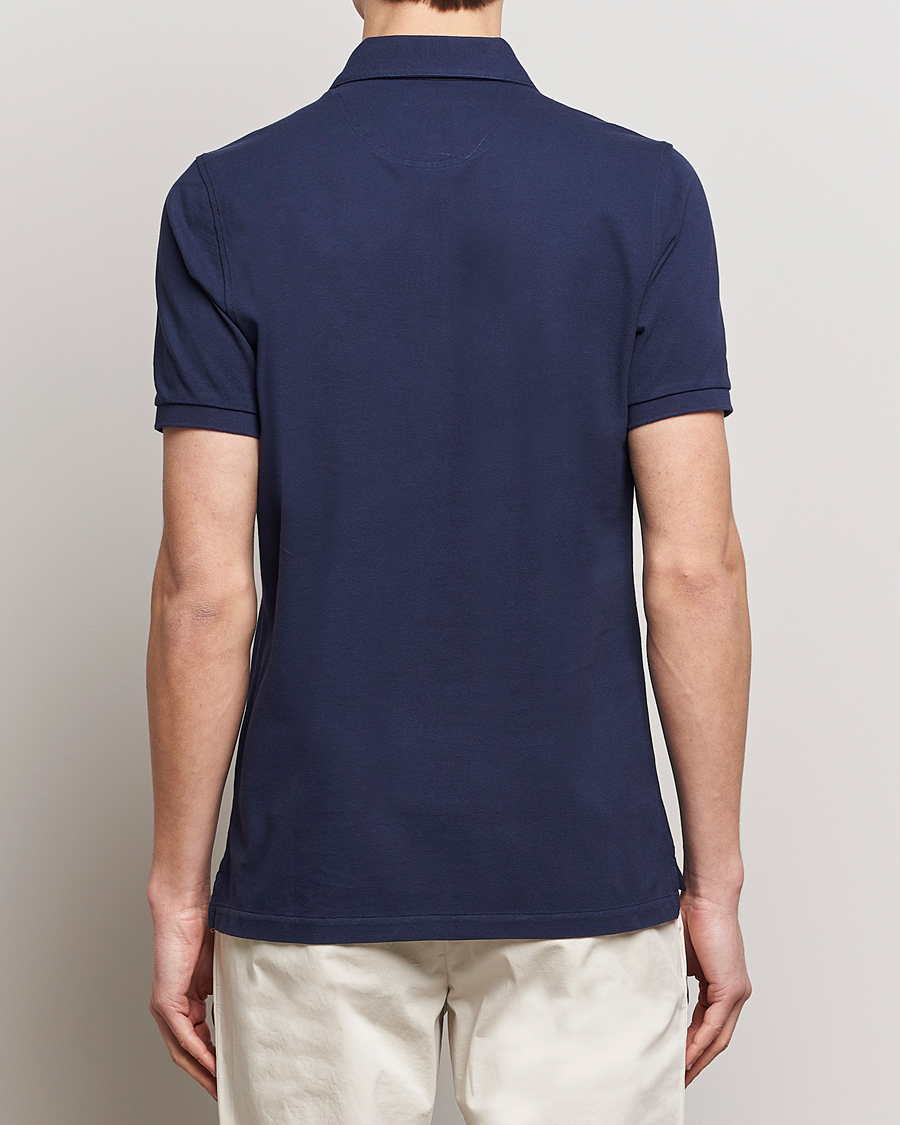 Homme | Polos | Stenströms | Cotton Pique Contrast Polo Shirt Navy