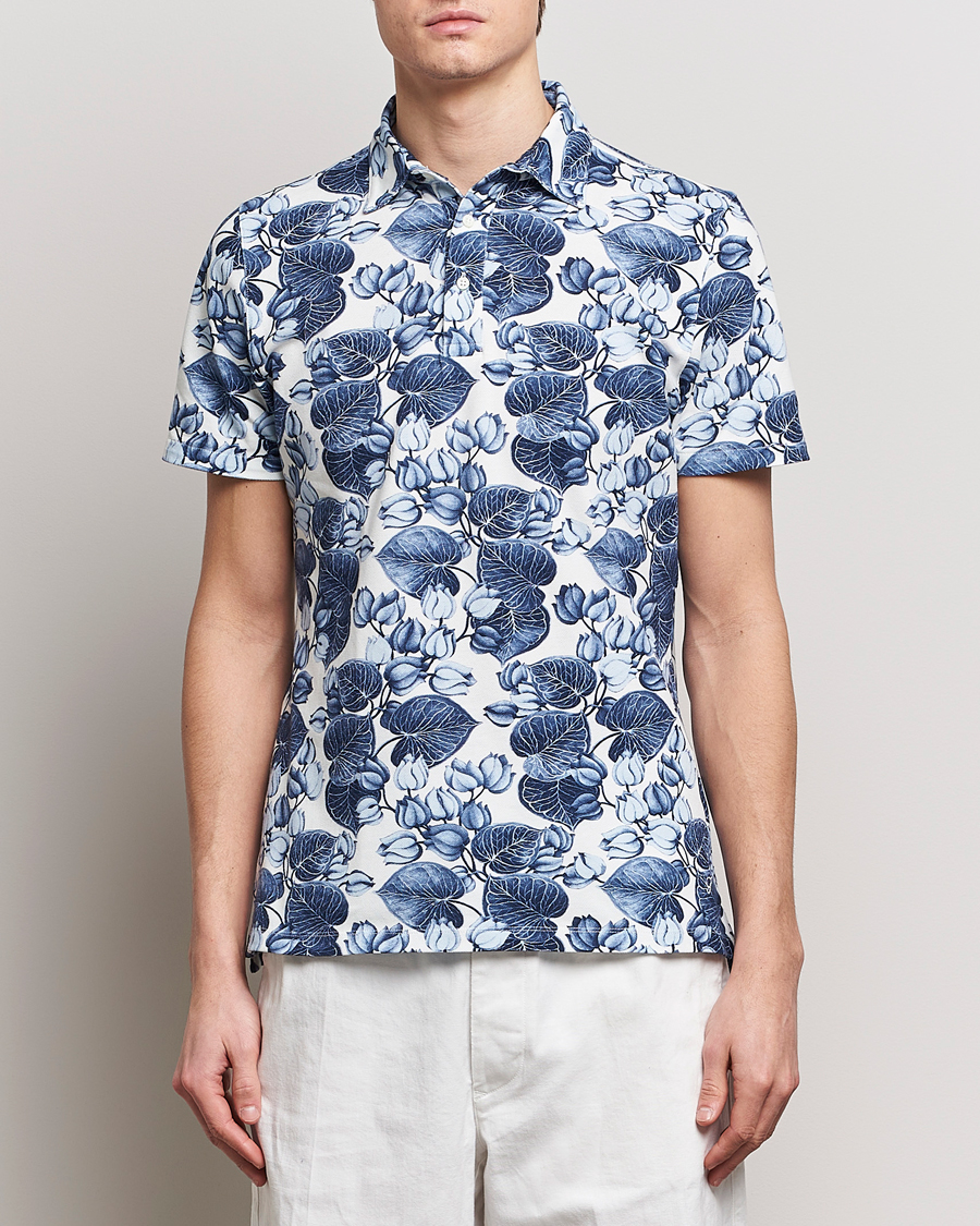 Homme |  | Stenströms | Cotton Pique Printed Polo Shirt Blue