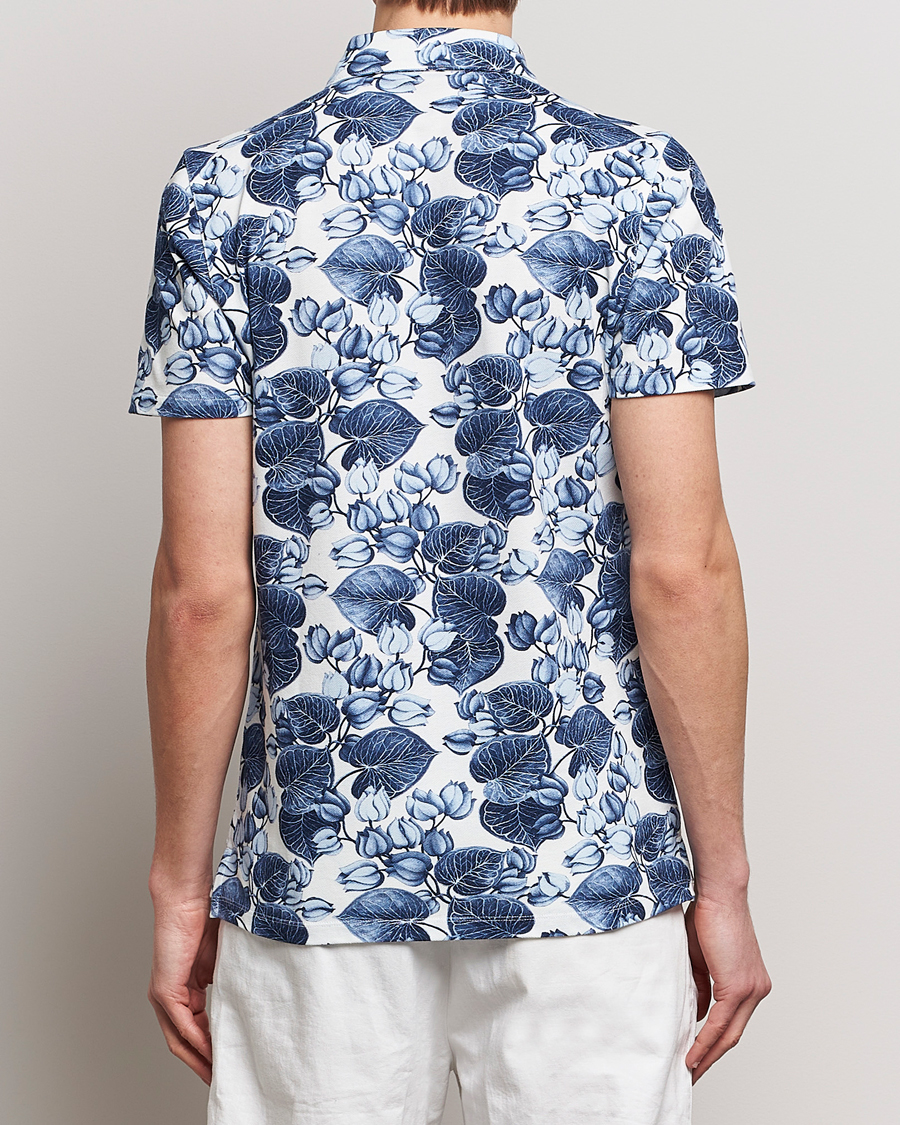 Homme | Polos | Stenströms | Cotton Pique Printed Polo Shirt Blue
