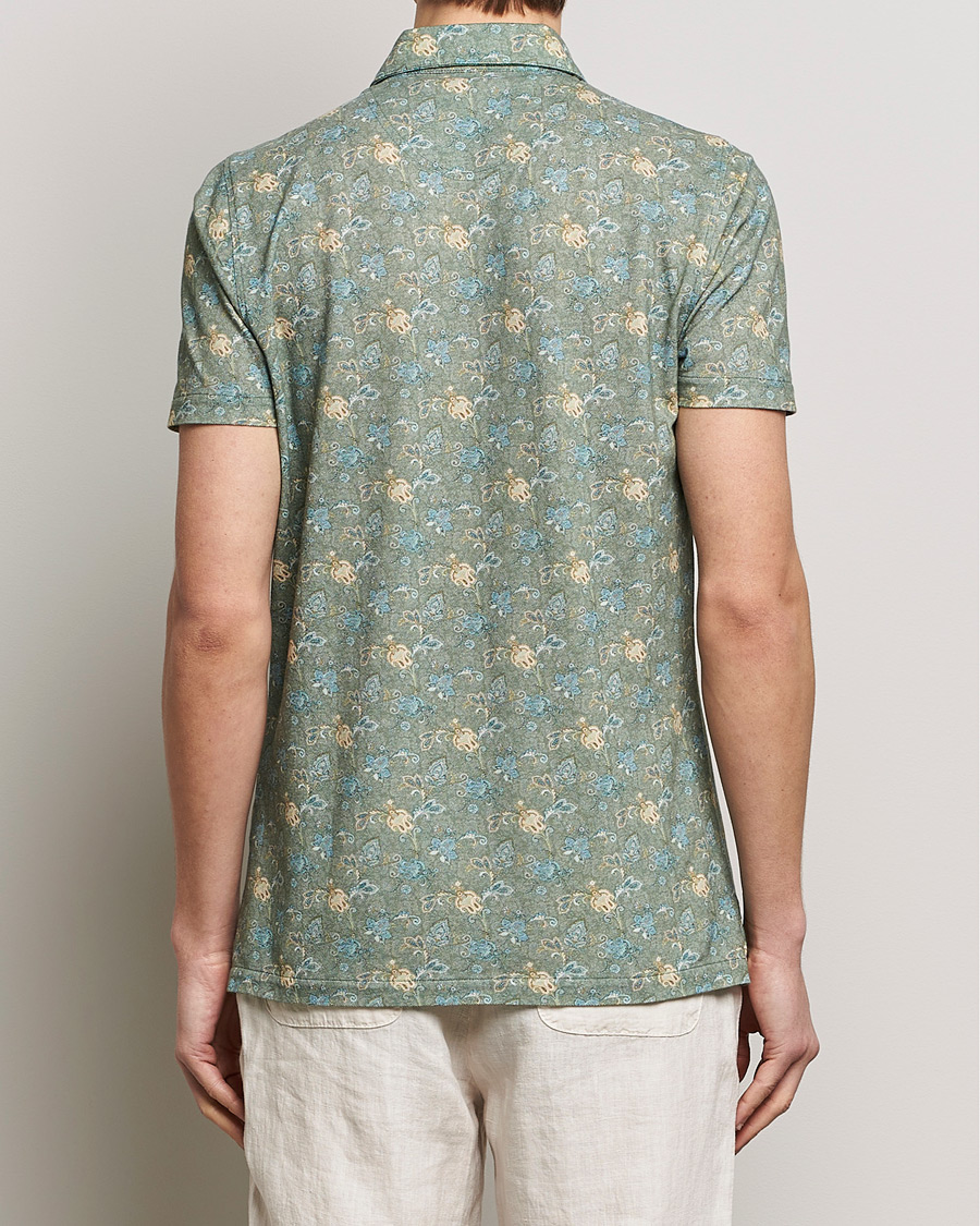 Homme | Polos | Stenströms | Cotton Pique Paisley Printed Polo Shirt Green