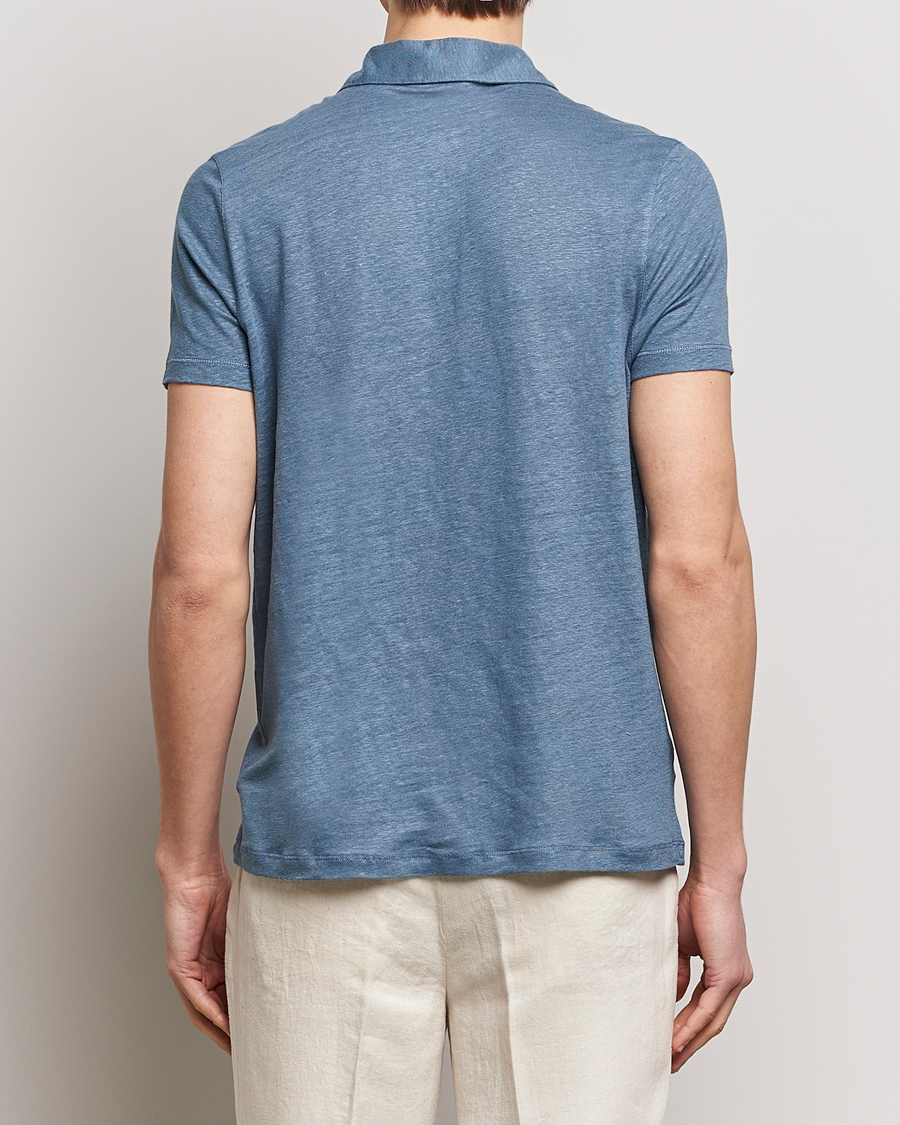 Homme | Polos | Stenströms | Linen Polo Shirt Steel Blue