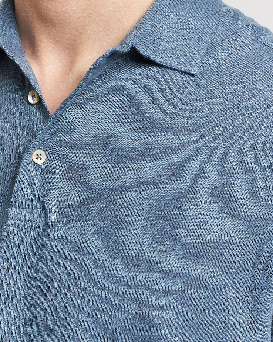 Homme | Polos | Stenströms | Linen Polo Shirt Steel Blue
