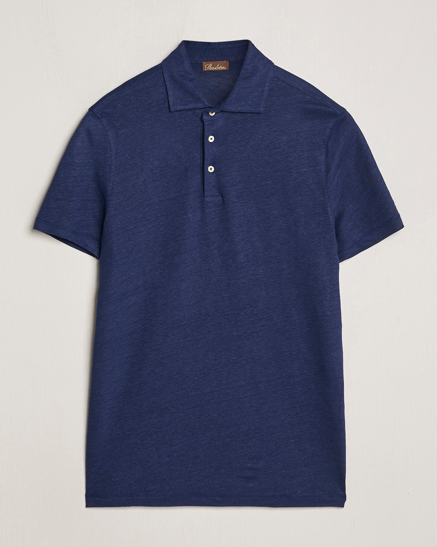 Homme | Polos | Stenströms | Linen Polo Shirt Navy
