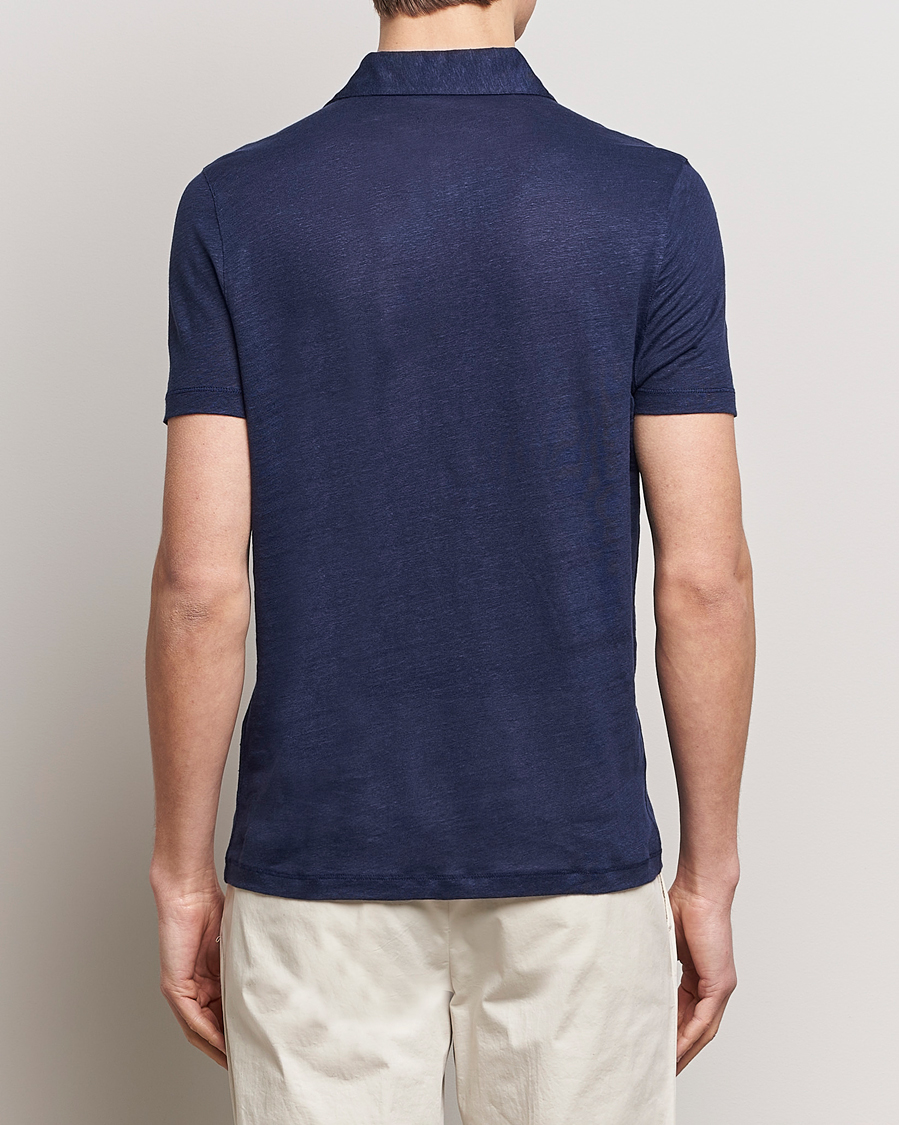 Homme | Polos | Stenströms | Linen Polo Shirt Navy